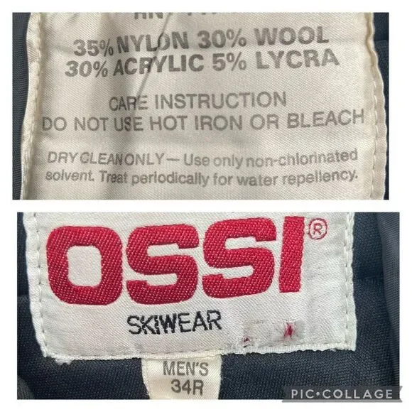 Ossi Ski Wear Mens Wool Blend Ski Pants Navy Blue Size 34R